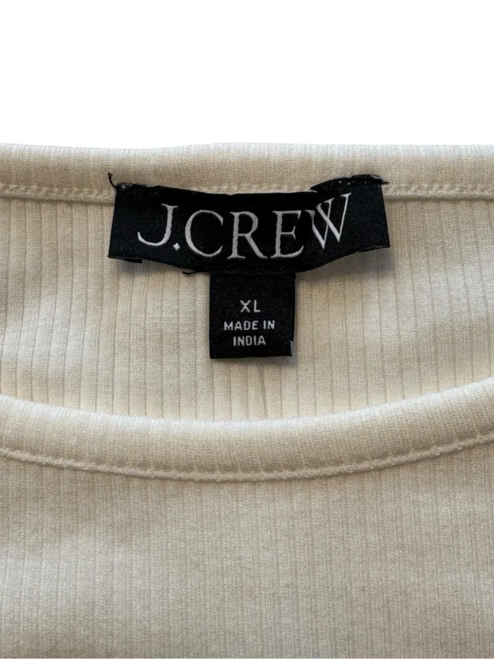 J. Crew Vintage Rib Top with Cotton Poplin Eyelet Sleeve XL Cream Office NWT